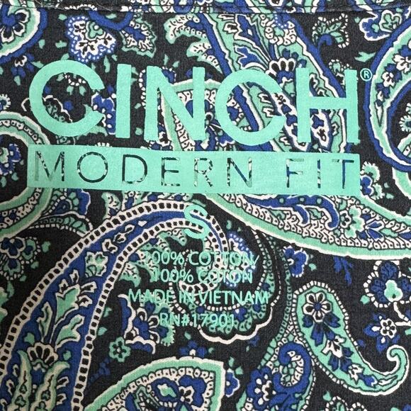 CINCH Shirt Mens Small Black Paisley Modern Fit Western Button Down Cowboy Rodeo - Picture 4 of 10